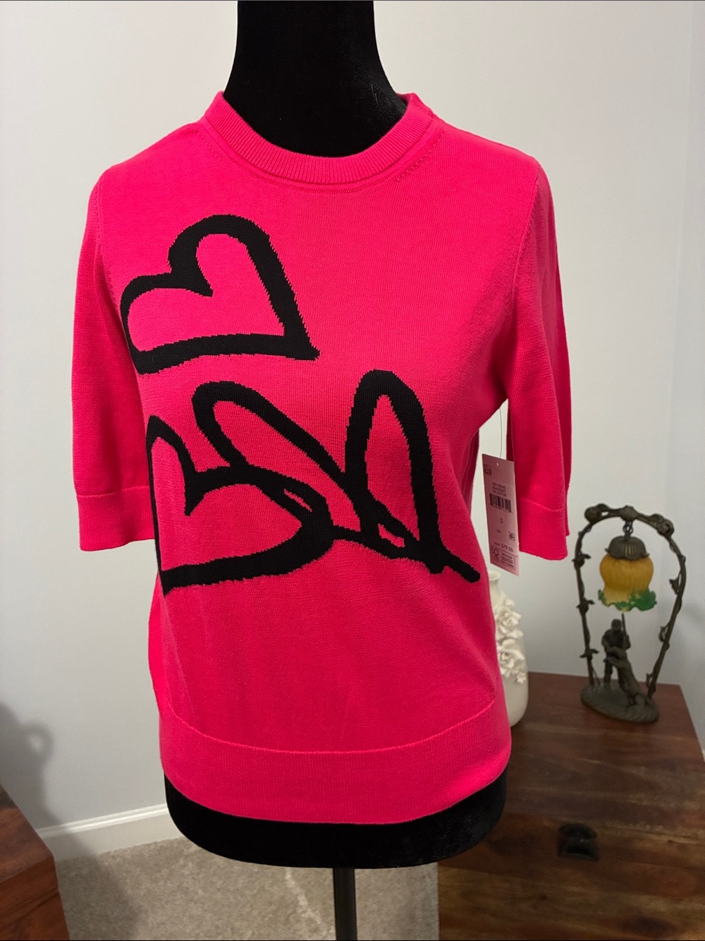 Pink Short-Sleeve Heart Graphic Sweater by DKNY.